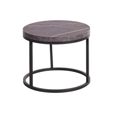 Table basse gigogne aspect bois marbre noir métal - MARMOLOR
