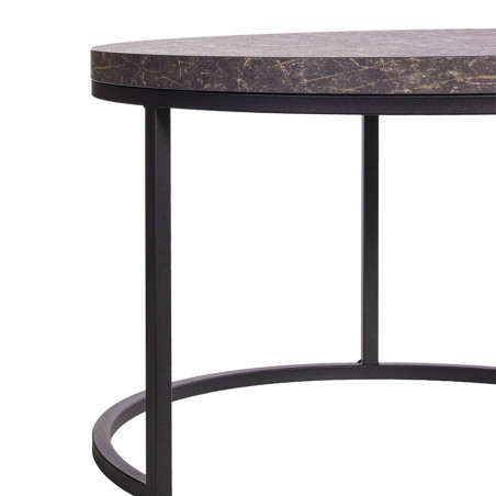 Table basse gigogne aspect bois marbre noir métal - MARMOLOR