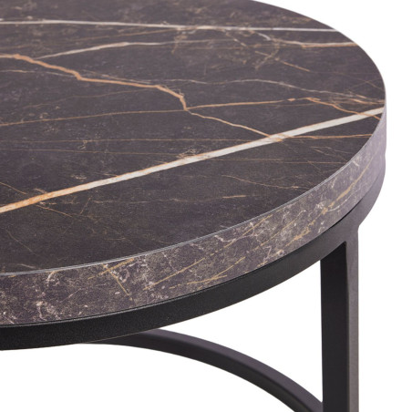 Table basse gigogne aspect bois marbre noir métal - MARMOLOR