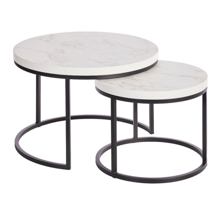 Table basse gigogne marbre blanc piètement métal noir - MARMOLOR