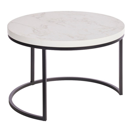 Table basse gigogne marbre blanc piètement métal noir - MARMOLOR