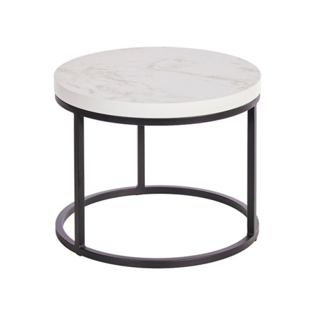 Table basse gigogne marbre blanc piètement métal noir - MARMOLOR