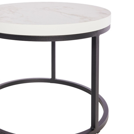 Table basse gigogne marbre blanc piètement métal noir - MARMOLOR