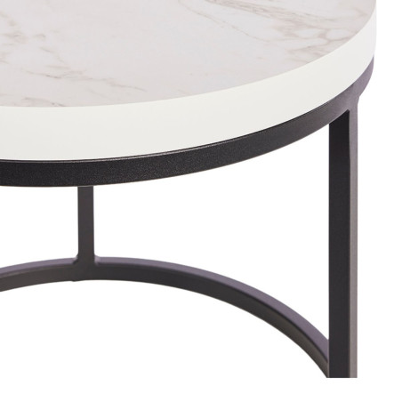 Table basse gigogne marbre blanc piètement métal noir - MARMOLOR