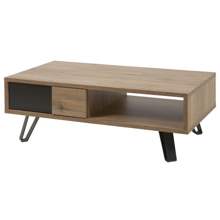 Table basse 1 tiroir chêne miel et noir mat - CELINE