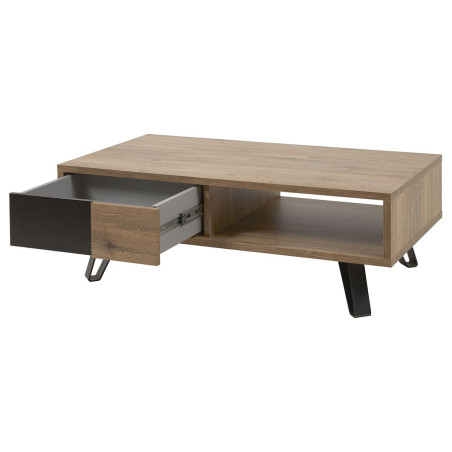 Table basse 1 tiroir chêne miel et noir mat - CELINE