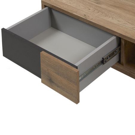 Table basse 1 tiroir chêne miel et noir mat - CELINE