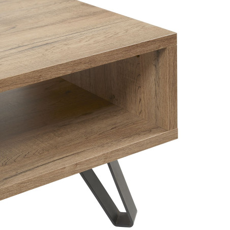 Table basse 1 tiroir chêne miel et noir mat - CELINE