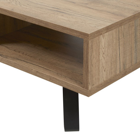 Table basse 1 tiroir chêne miel et noir mat - CELINE