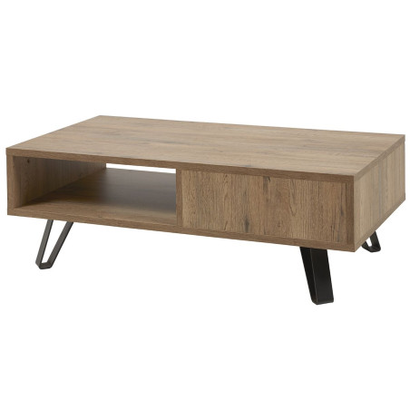 Table basse 1 tiroir chêne miel et noir mat - CELINE