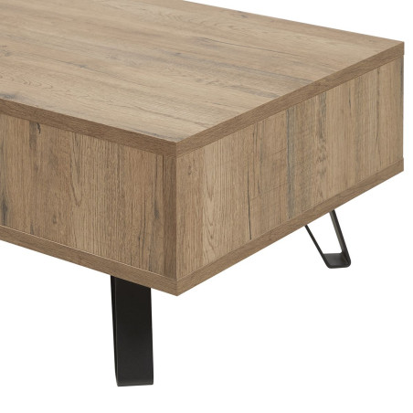 Table basse 1 tiroir chêne miel et noir mat - CELINE