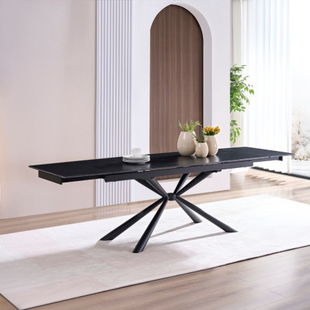 Table repas allongeable 180x90 cm céramique marbre noir - ECLIPSOR
