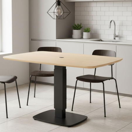 Table repas réglable en hauteur plateau MDF chêne noir - ELEVOR