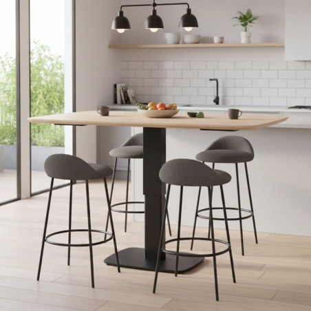 Table repas réglable en hauteur plateau MDF chêne noir - ELEVOR