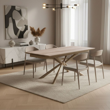 Table repas allongeable 180x90 verre céramique chêne - ECLIPSOR