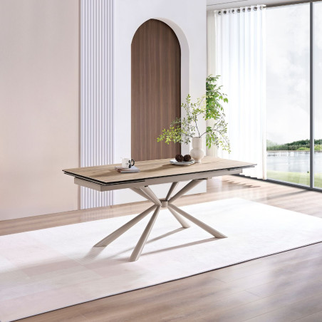 Table repas allongeable 180x90 verre céramique chêne - ECLIPSOR