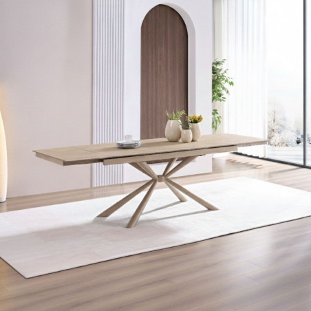 Table repas allongeable 180x90 verre céramique chêne - ECLIPSOR