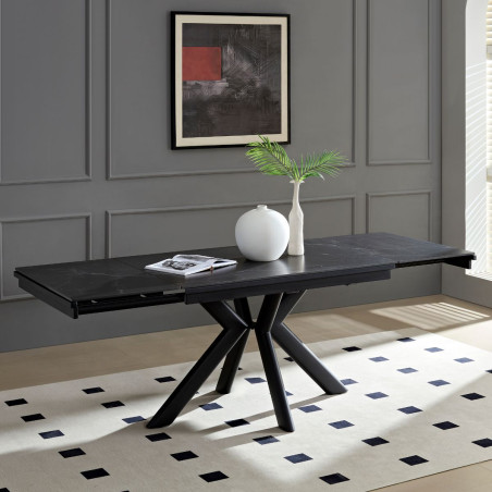 Table repas allongeable 120x80cm verre céramique noir marbré - XENONOR