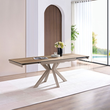 Table repas allongeable 120x80cm verre céramique chêne sable - XENONOR