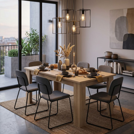 Table rallonge 160/200 cm chêne clair granit gris - AZYRA