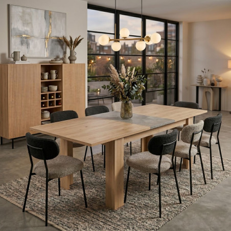Table rallonge 160/200 cm chêne clair granit gris - AZYRA