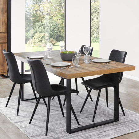 Table 170 cm aspect chêne artisan pied en U métal poudré noir - SAMILY