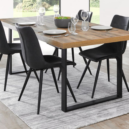 Table 170 cm aspect chêne artisan pied en U métal poudré noir - SAMILY