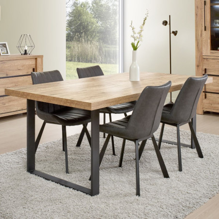 Table 170 cm aspect chêne naturel piètement U métal noir - ARCVIK