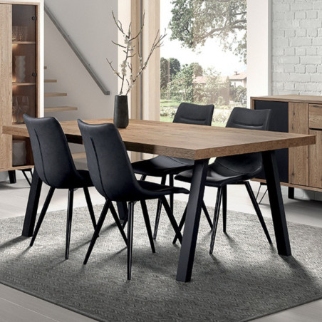 Table 170 cm aspect chêne miel piètement A métal noir - CELINE