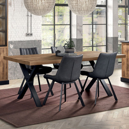 Table 170 cm aspect chêne et métal noir - BALTY